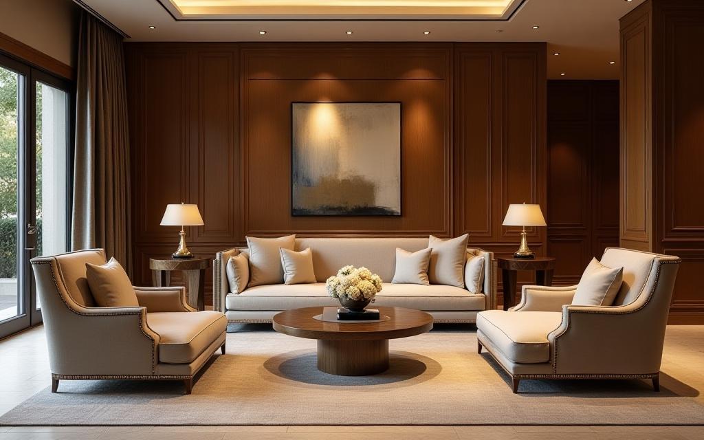 Luxurious custom furniture in an elegant interior setting by Gulf Craft Furnishings