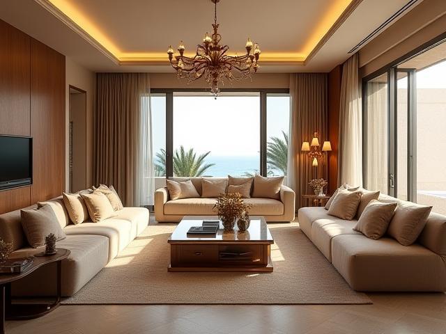 Custom designed living room furniture set for a luxury villa in Palm Jumeirah